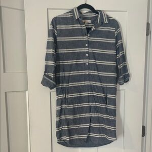 LOFT Navy and White Striped Shirt Dress